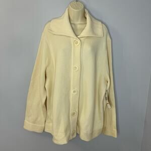 Anne Klein Women's Button Front Cardigan Cream Pockets Wool Blend Heavy Knit 3X